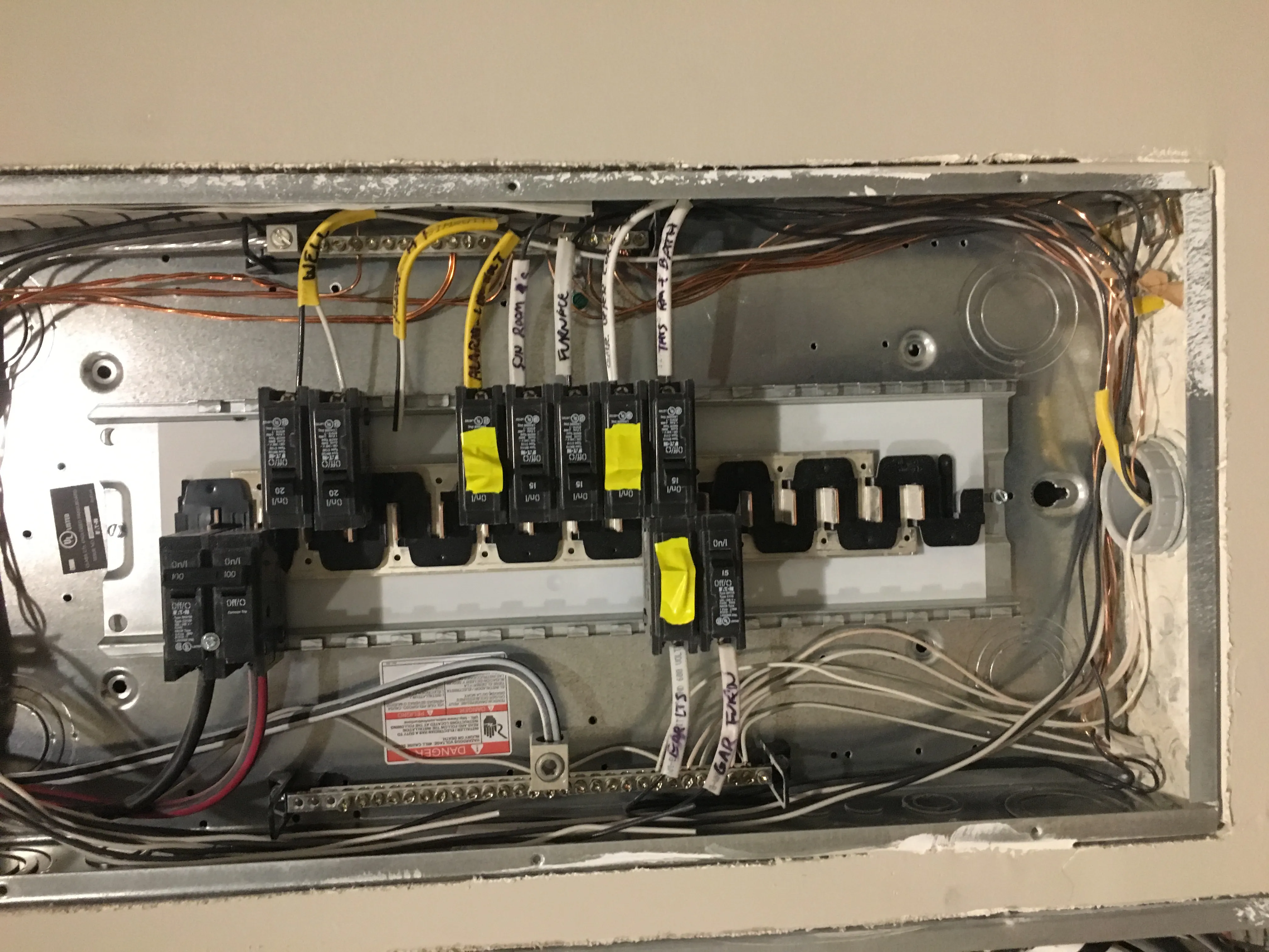 Open electrical distribution panel during work